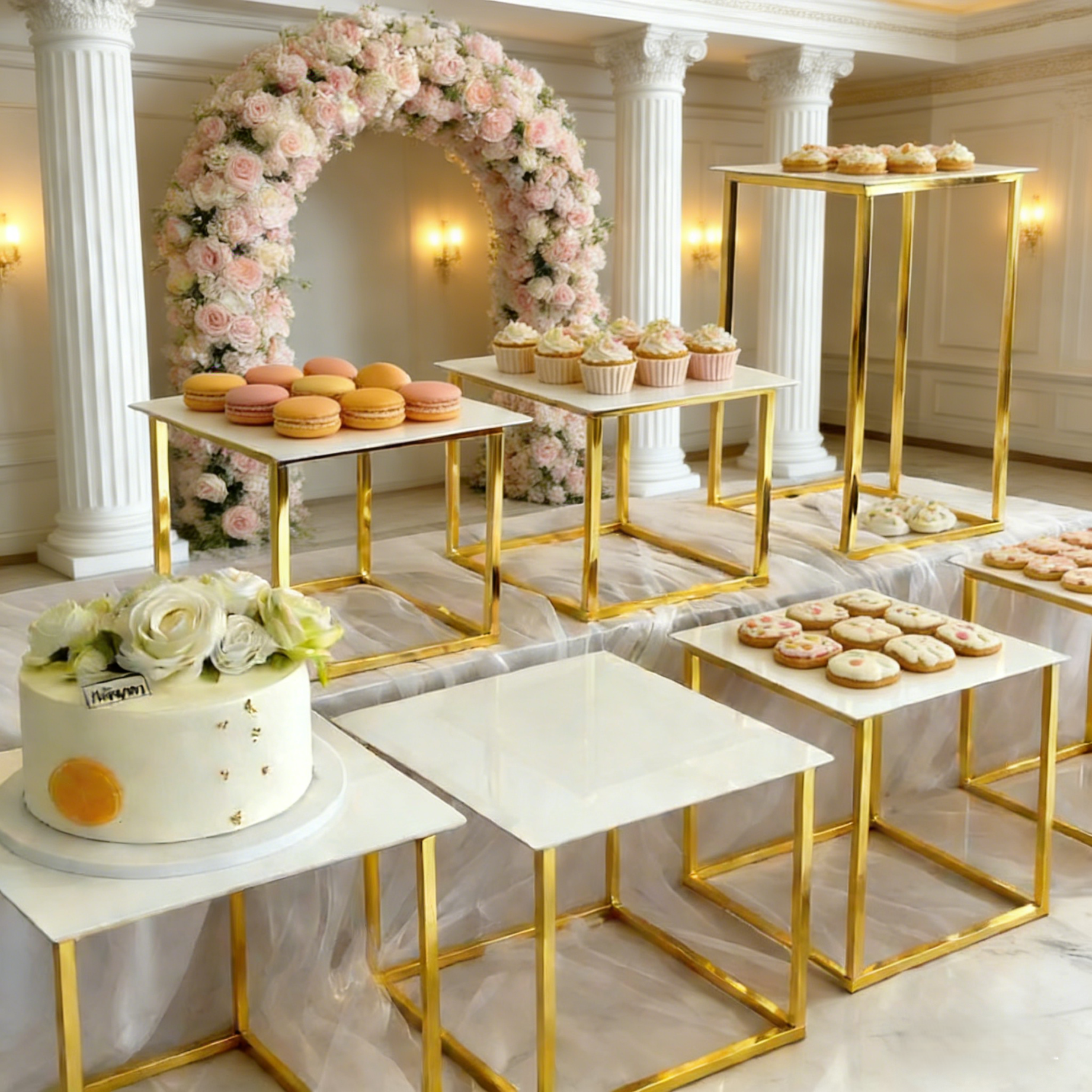 Desk Setup Riser - 12-20 PCS Luxury Gold Frame White