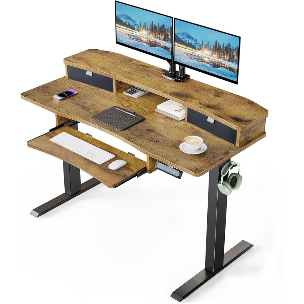 Desk Setup With Keyboard Tray - Vintage 48 x 26 Electric Desk