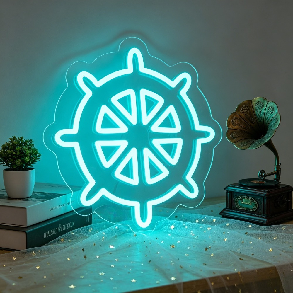 Desk Setup Art - Ship Wheel LED Neon Sign Nautical