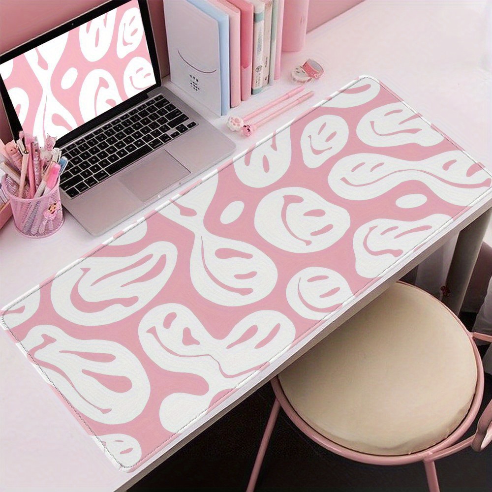 Desk Setup Workspace - Aesthetic Pink Desk Mat Large Mouse