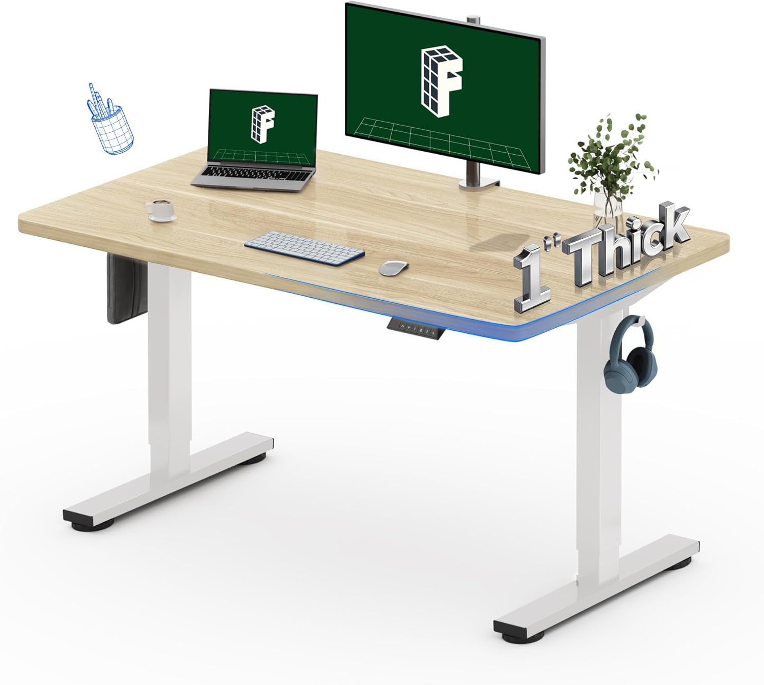 Desk Setup Study - Electric Standing Desk 48x30 Inches, One-Piece