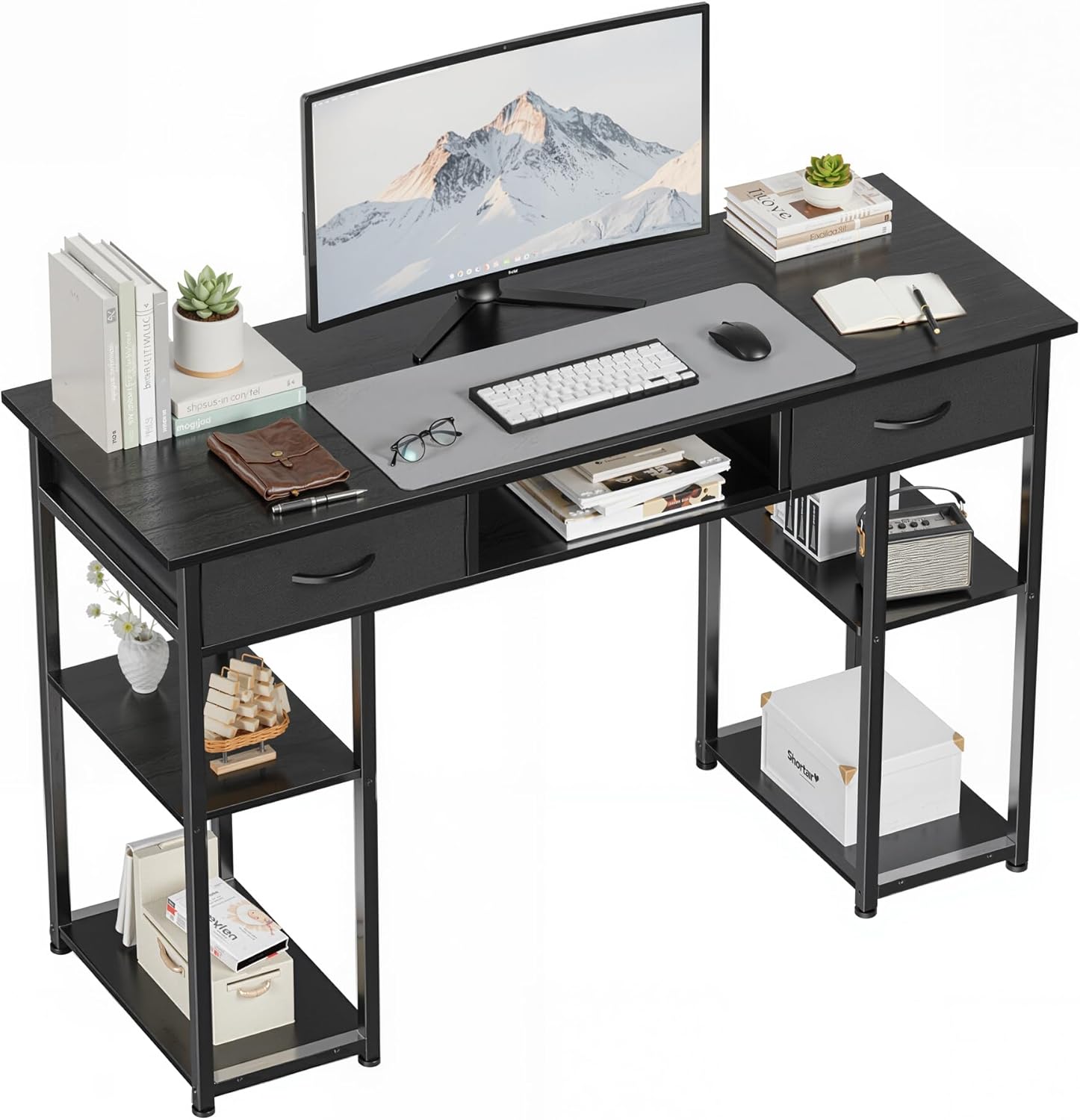 Desk Setup Workspace - 48-Inch Computer Desk with Fabric Storage