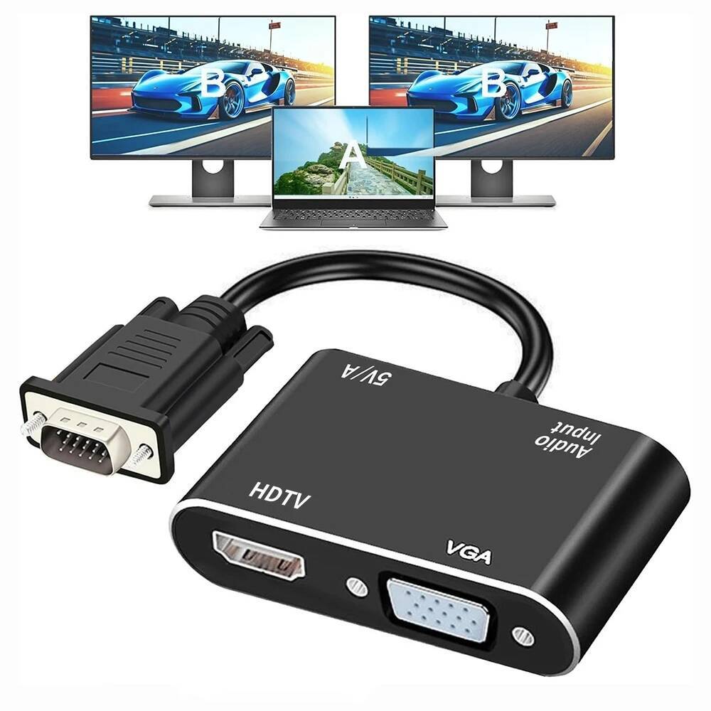 Dual Monitor Desk Setup - 3.5mm Audio and VGA to HDMI-compatible