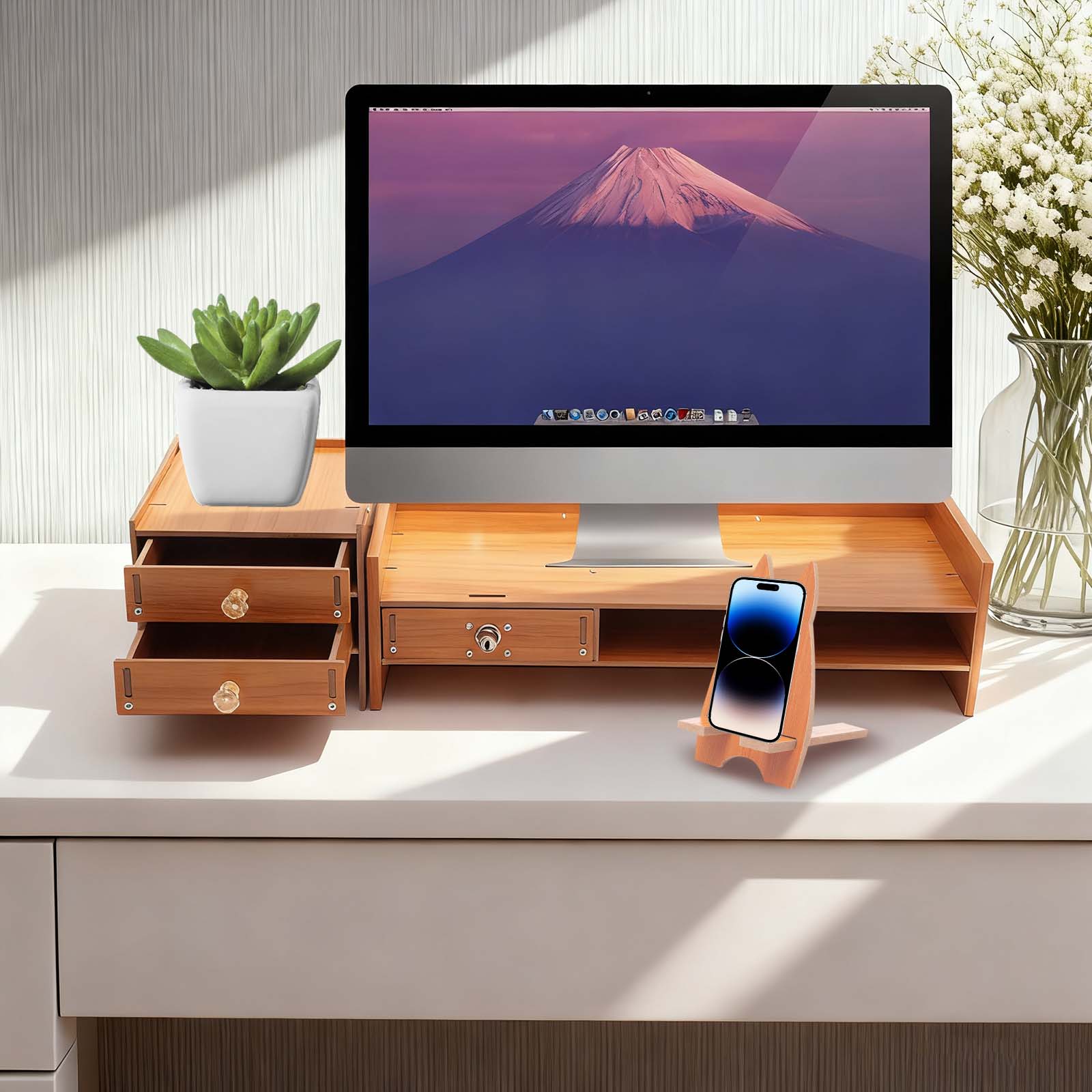 Monitor Riser Wood - Wood Computer Monitor Stand, Riser Desk,