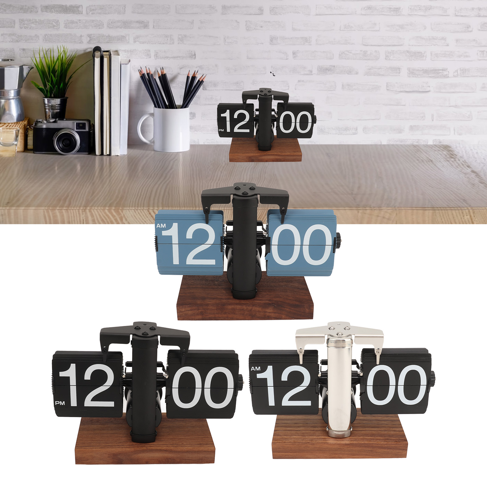 Desk Setup Vintage - Vintage Automatic Flip Mechanical Clock Battery