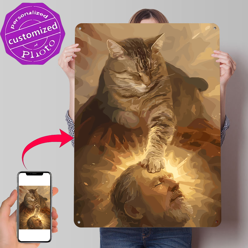 Desk Setup Vintage - Cat Blessing a Man Tinplate Poster