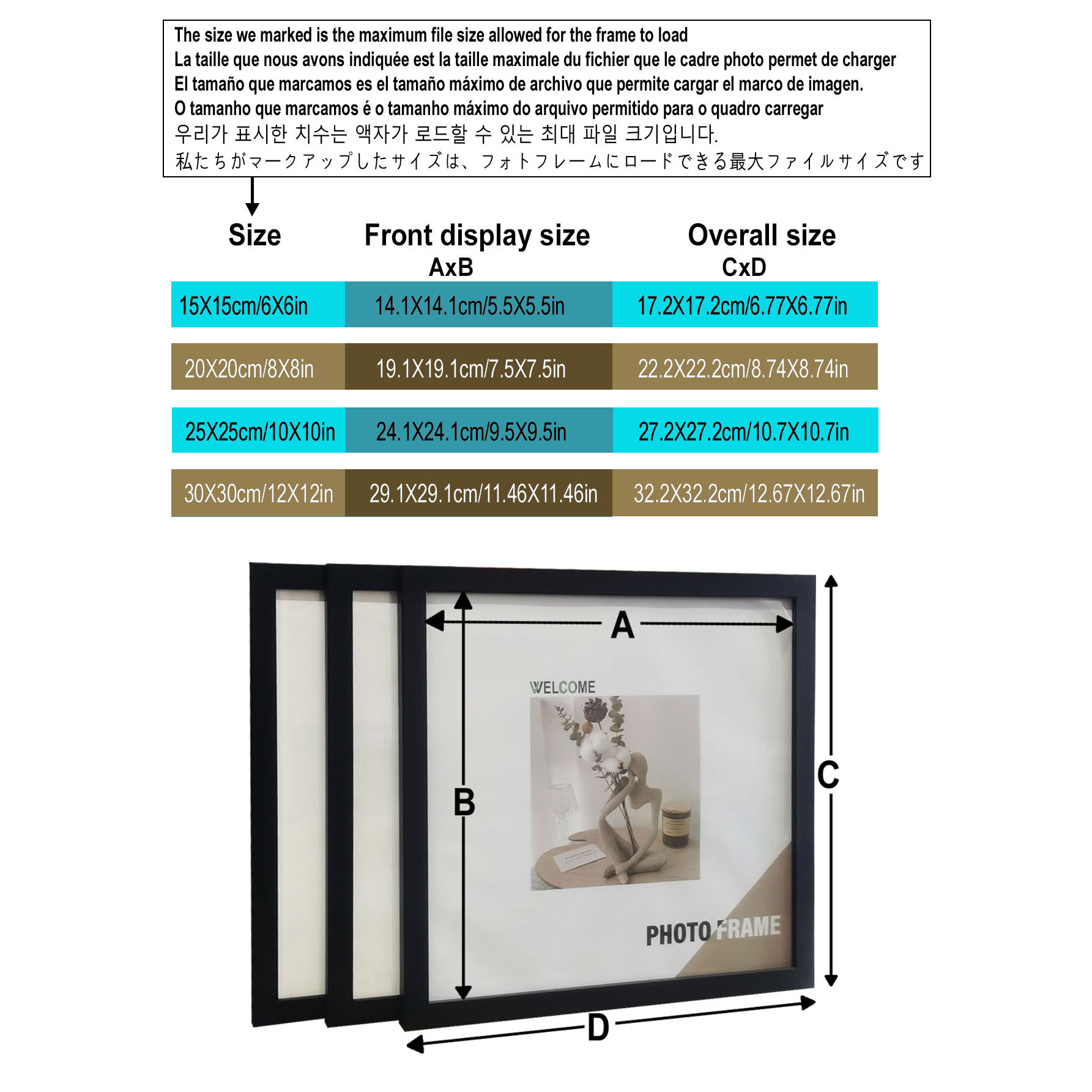 3Pcs Wood Square Photo Frames  - Desk Setup Poster recensie en prijs