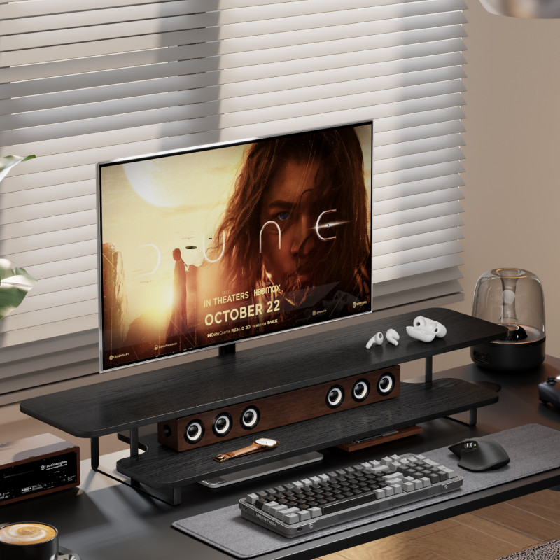 Walnut Finish Monitor Stand Ri - Desk Setup With Laptop And Monitor recensie en prijs