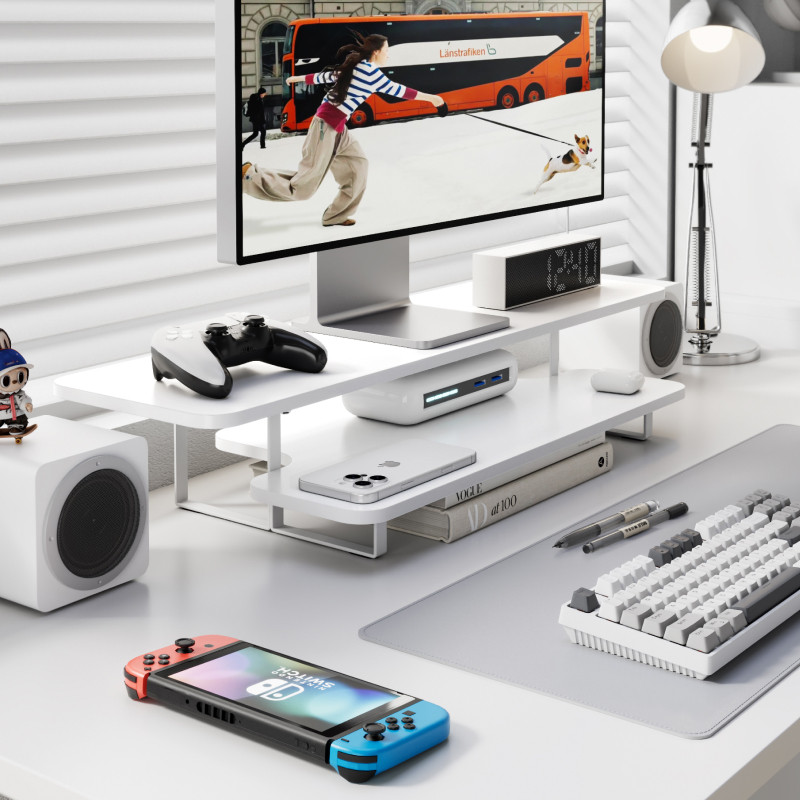 Walnut Finish Monitor Stand Ri - Desk Setup With Laptop And Monitor recensie en prijs