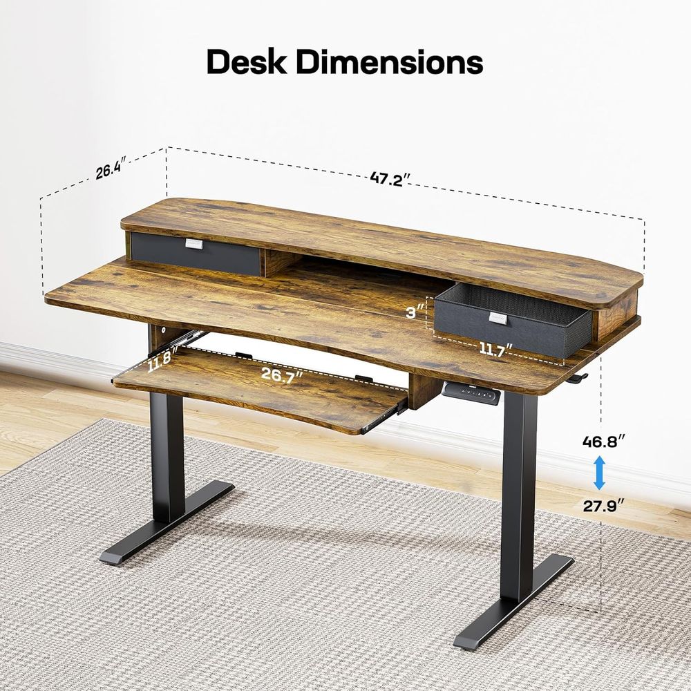 Vintage 48 x 26 Electric Desk  - Desk Setup With Keyboard Tray recensie en prijs