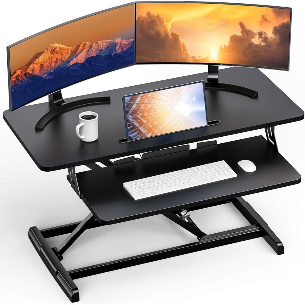 Height-Adjustable Standing Des - Desk Setup With Keyboard Tray recensie en prijs