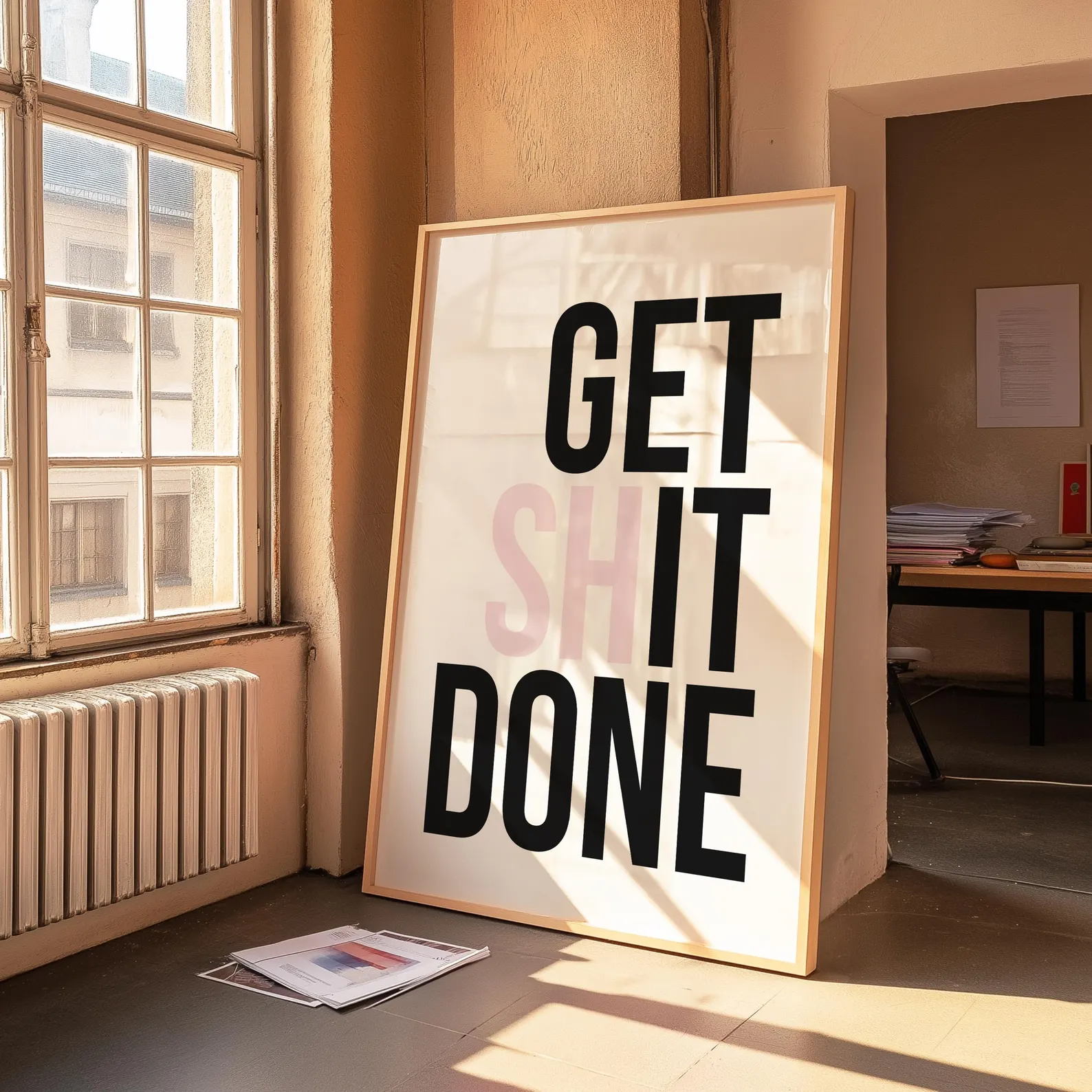 Get shit done, office art, mot - Desk Setup Poster recensie en prijs