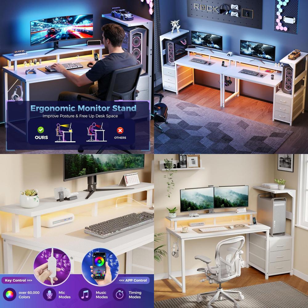 White 52 L-Shaped Gaming Desk  - Dual Monitor Desk Setup recensie en prijs