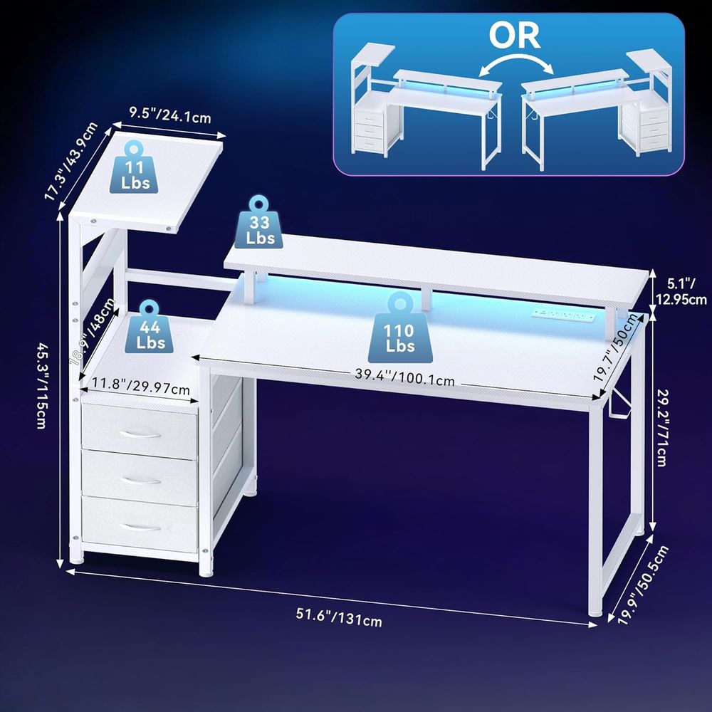 White 52 L-Shaped Gaming Desk  - Dual Monitor Desk Setup recensie en prijs
